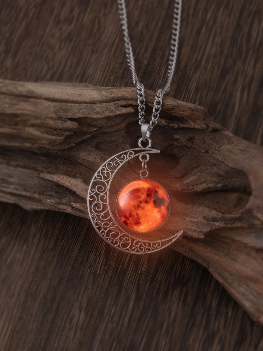 suteyi Collar brillante en oscuro con diseño de cuenta colgante de luna