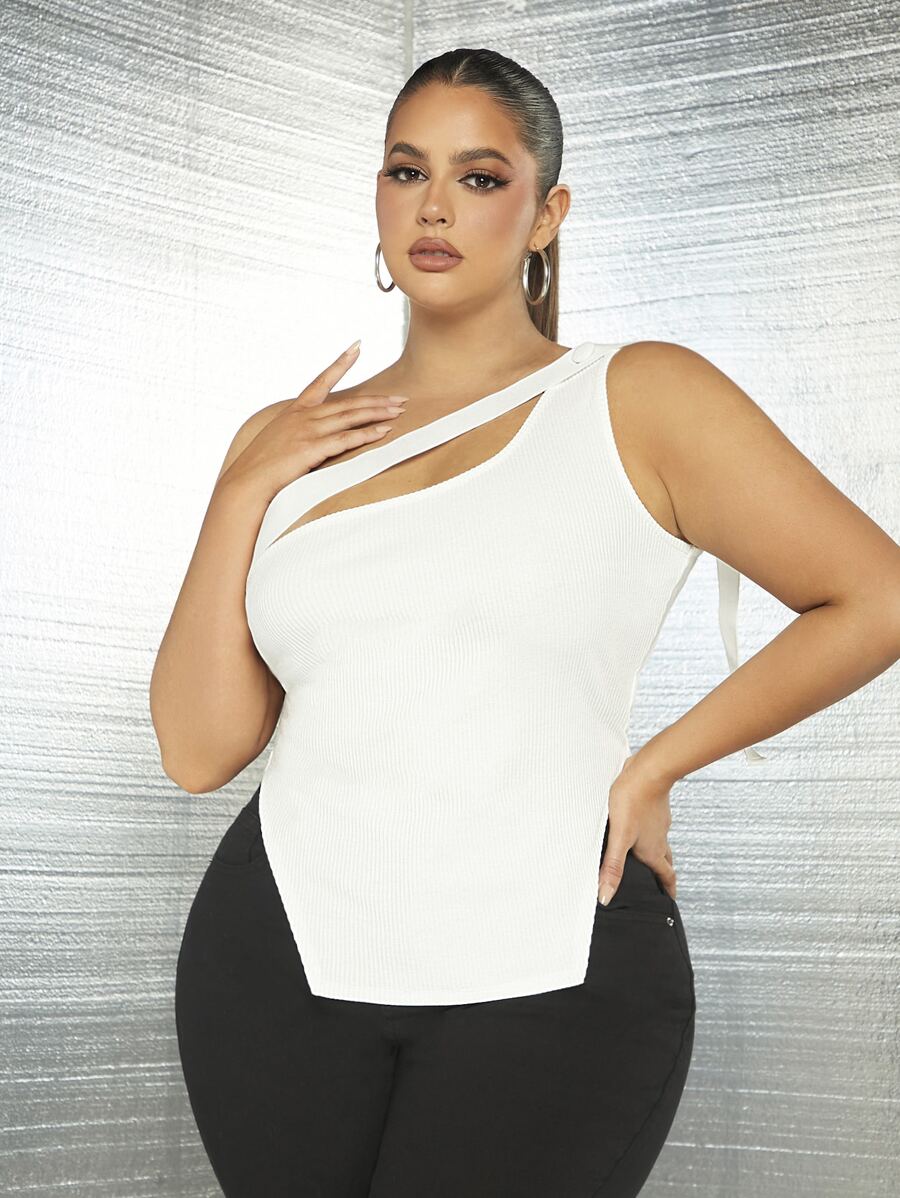 SHEIN SXY Plus One Shoulder Asymmetrical Hem Top - White - View 1