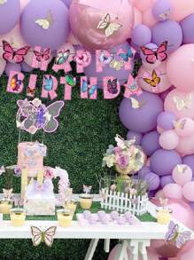 1pc Butterfly & Letter Decor Pull Flag - Multicolor - View 1