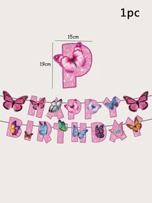 1pc Butterfly & Letter Decor Pull Flag - Multicolor - View 3