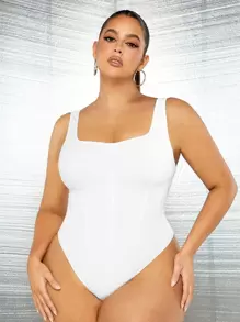 SHEIN SXY 大碼方領素色連身背心