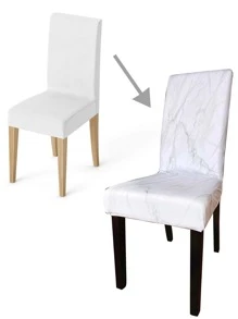 1pc Marble Print Stretchy Chair Slipcover - Multicolor - View 5