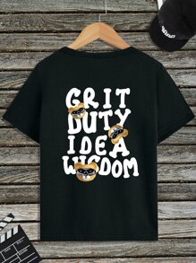 Boys 1pc Letter & Cartoon Graphic Tee - Black - View 1