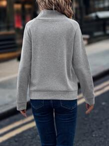 SHEIN LUNE Button Detail Raglan Sleeve Sweatshirt - Grey - View 2