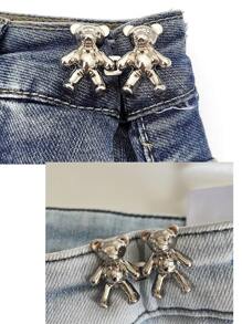 2pcs Cartoon Bear Shaped Waist Buckle, Minimalist Zinc Alloy Waist Extension Buckle For Sewing