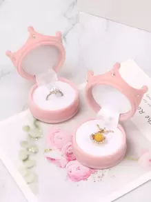 1 pieza/2 piezas/6 piezas Caja de anillo con corona y caja de regalo de collar de anillo, de vuelta a la escuela - Rosa - Ver 11
