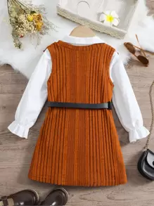 SHEIN 小女童荷葉袖襯衫洋裝和下擺開叉洋裝 - 彩色 - 查看 2