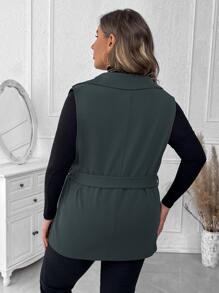 Mulvari Plus Lapel Neck Belted Vest Blazer - Dark Grey - View 2