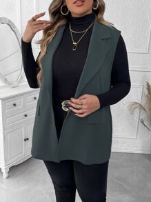 Mulvari Plus Lapel Neck Belted Vest Blazer - Dark Grey - View 4
