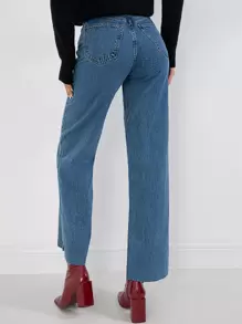 EURMUSE Quần Jeans Ống Rộng Viền Thô - Rửa trung bình - Xem 2