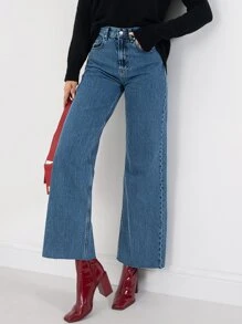 EURMUSE Quần Jeans Ống Rộng Viền Thô - Rửa trung bình - Xem 3