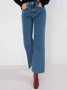 EURMUSE Quần Jeans Ống Rộng Viền Thô - Rửa trung bình - Xem 5