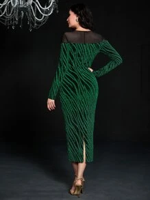 Modelyn Đầm Chia Tương phản Mesh Sọc ngựa vằn Thanh lịch - Nhiều màu - Xem 2