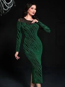 Modelyn Đầm Chia Tương phản Mesh Sọc ngựa vằn Thanh lịch - Nhiều màu - Xem 4