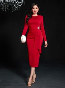 Modelyn Split Hem Bodycon Dress Without Brooch For New Year Clothes Maxi Women Outfit Long Evening Dresses - Red - View 1