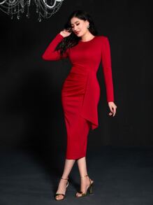 Modelyn Split Hem Bodycon Dress Without Brooch For New Year Clothes Maxi Women Outfit Long Evening Dresses - Red - View 5