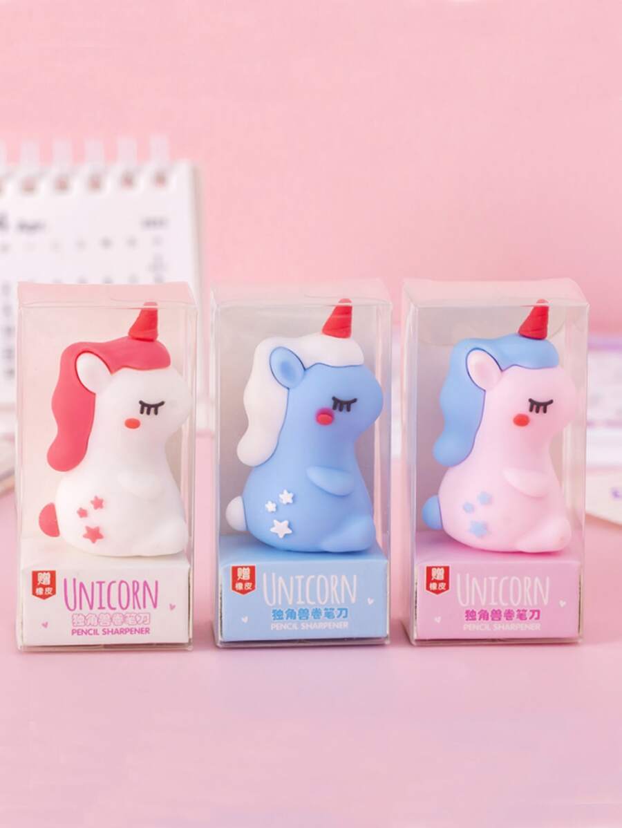 1pc Thiết kế kỳ lân Dụng cụ mài bút chì ngẫu nhiên với tẩy - Nhiều màu - Xem 1