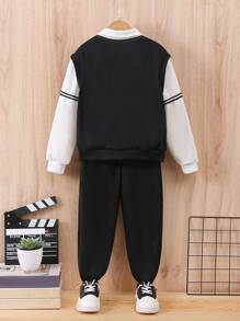 Boys Striped Tape 2 In 1 Pullover & Joggers - Black and White - View 2