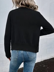 Calvaya Pearl Beaded Textured Knit Cardigan,Long Sleeve Tops Fall Winter Cloth For Women - Black - View 2