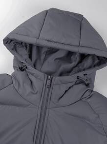 Manfinity Homme Abrigo suelto con capucha con cordón, cremallera y acolchado para hombre, sin suéter interior - Gris Oscuro - Ver 4