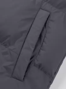 Manfinity Homme Abrigo suelto con capucha con cordón, cremallera y acolchado para hombre, sin suéter interior - Gris Oscuro - Ver 7