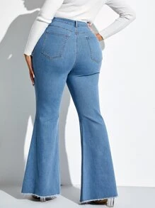 SHEIN SXY Jeans de pierna amplia con botón bajo crudo - Lavado ligero - Ver 2