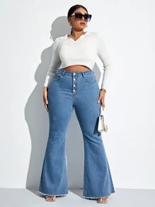 SHEIN SXY Jeans de pierna amplia con botón bajo crudo - Lavado ligero - Ver 3