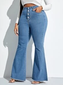 SHEIN SXY Jeans de pierna amplia con botón bajo crudo - Lavado ligero - Ver 5
