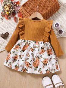 Bebé Vestido con estampado floral ribete con fruncido con lazo delantero - Multicolor - Ver 2