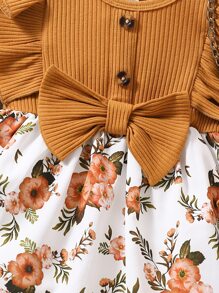 Bebé Vestido con estampado floral ribete con fruncido con lazo delantero - Multicolor - Ver 3