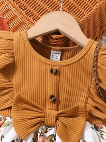 Bebé Vestido con estampado floral ribete con fruncido con lazo delantero - Multicolor - Ver 4