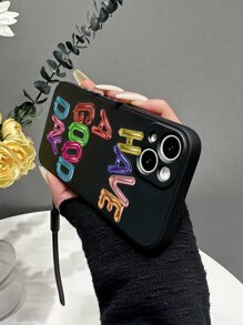 Custodia per telefono con grafica slogan e cordino, versione internazionale, non la versione domestica - Multicolore - Visualizzare 2
