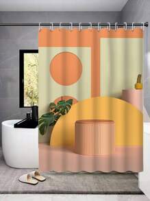 1pc Leaf Print Waterproof Shower Curtain - Multicolor - View 1
