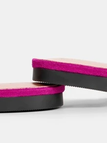 Rhinestone Decor Contrast Fluffy Faux Suede Flat Mules - Hot Pink - View 4