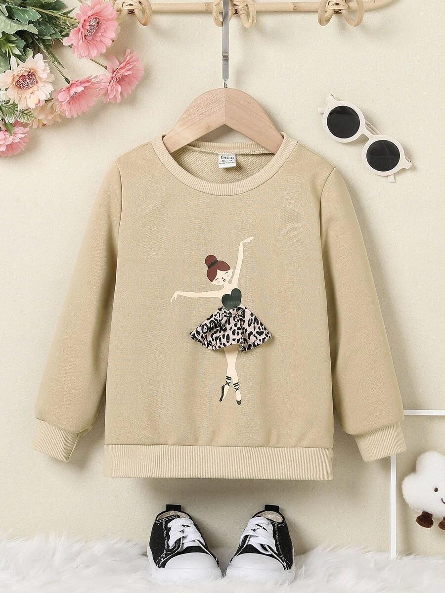 Toddler Girls Figure Graphic Sweatshirt - Khaki - View 1