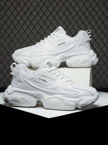 Men Letter Patch Decor Lace-up Front Chunky Sneakers - White - View 1