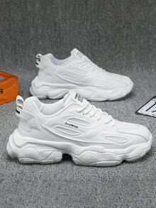 Men Letter Patch Decor Lace-up Front Chunky Sneakers - White - View 2