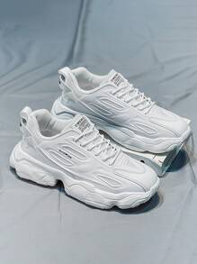 Men Letter Patch Decor Lace-up Front Chunky Sneakers - White - View 3