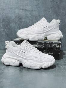 Men Letter Patch Decor Lace-up Front Chunky Sneakers - White - View 4