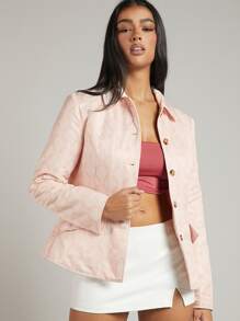 SHEIN BAE Flap Detail Button Front Padded Coat - Baby Pink - View 1