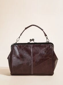 女士软皮大容量吻锁便携单肩斜挎包女士手提包手机包手拿包钱包派对晚宴包西班牙包休闲百搭款生日礼物可拆卸肩带便宜，复古风包包 - 咖啡棕 - 查看 2