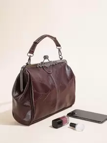 女士软皮大容量吻锁便携单肩斜挎包女士手提包手机包手拿包钱包派对晚宴包西班牙包休闲百搭款生日礼物可拆卸肩带便宜，复古风包包 - 咖啡棕 - 查看 3