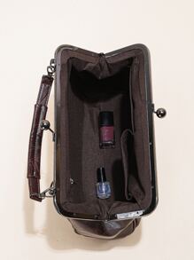 女士软皮大容量吻锁便携单肩斜挎包女士手提包手机包手拿包钱包派对晚宴包西班牙包休闲百搭款生日礼物可拆卸肩带便宜，复古风包包 - 咖啡棕 - 查看 4