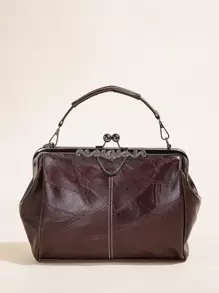 女士软皮大容量吻锁便携单肩斜挎包女士手提包手机包手拿包钱包派对晚宴包西班牙包休闲百搭款生日礼物可拆卸肩带便宜，复古风包包 - 咖啡棕 - 查看 5