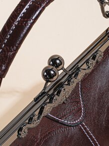 女士软皮大容量吻锁便携单肩斜挎包女士手提包手机包手拿包钱包派对晚宴包西班牙包休闲百搭款生日礼物可拆卸肩带便宜，复古风包包 - 咖啡棕 - 查看 6