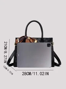 絲巾裝飾紋理質感方包 - 黑色 - 查看 4