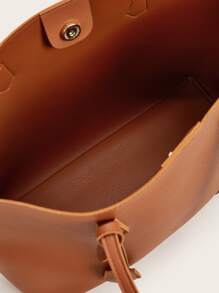 荔枝紋單肩托特包帶錢包托特包、單肩包、手提包、斜挎包、斜挎包復古、簡約、經典皮革大包女式、女士、情侶旅行、工作和辦公室、週末和假期 - 棕色 - 查看 7