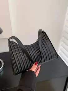 極簡風格絎縫法棍包 - 黑色 - 查看 3