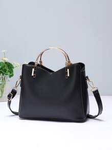 Túi đeo chéo phối màu tương phản, trang trí tua rua kim loại, ví nữ có quai xách phía trên (9.1 x 7.5 x 4.5 inch), quà tặng Ngày của Mẹ. - màu đen - Xem 3