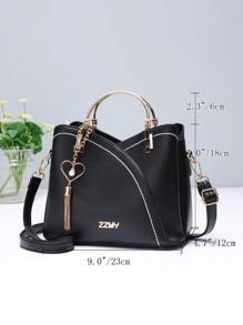 Túi đeo chéo phối màu tương phản, trang trí tua rua kim loại, ví nữ có quai xách phía trên (9.1 x 7.5 x 4.5 inch), quà tặng Ngày của Mẹ. - màu đen - Xem 6
